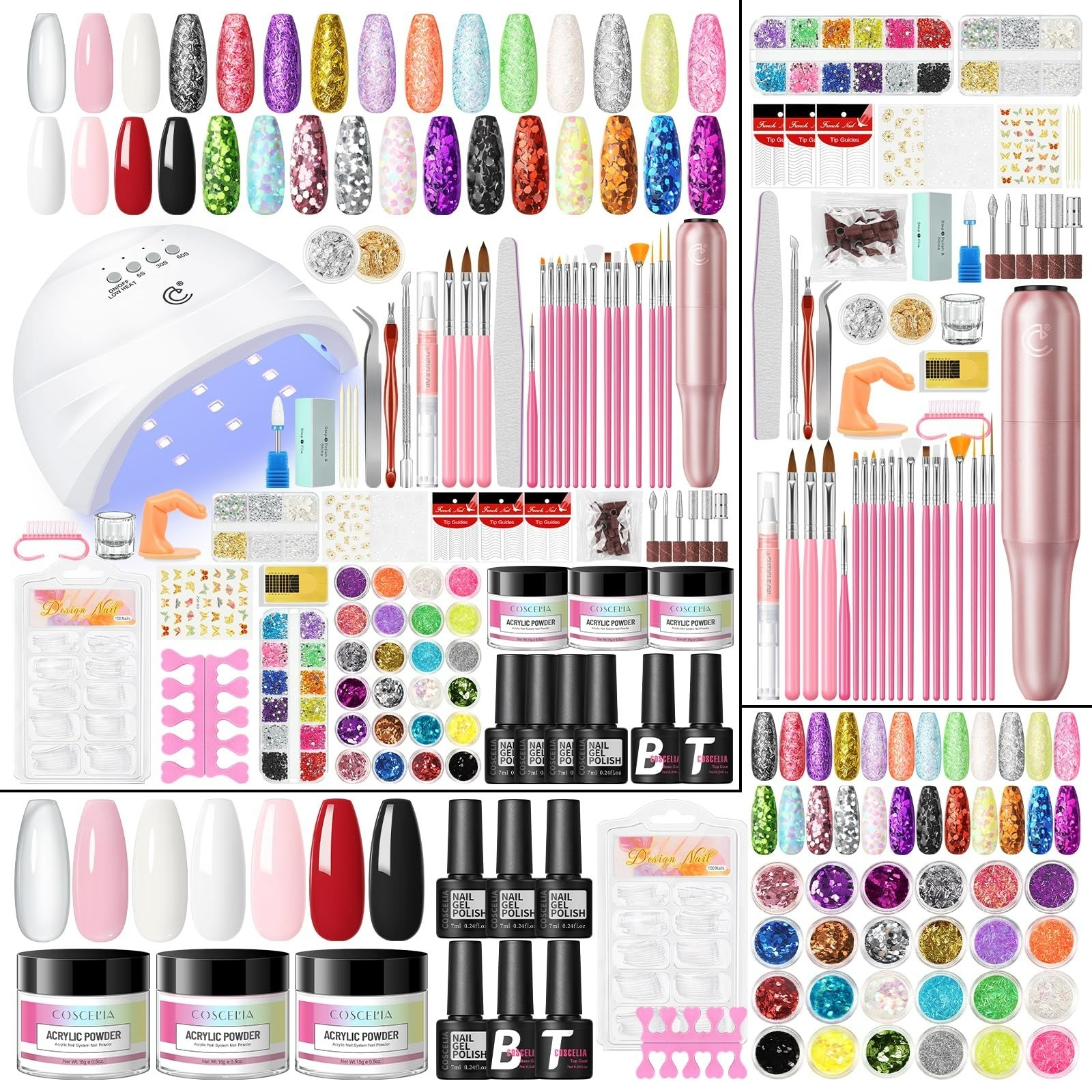 COSCELIA Acrylic Nail Kit for Beginners – Complete Set with Drill & UV Light