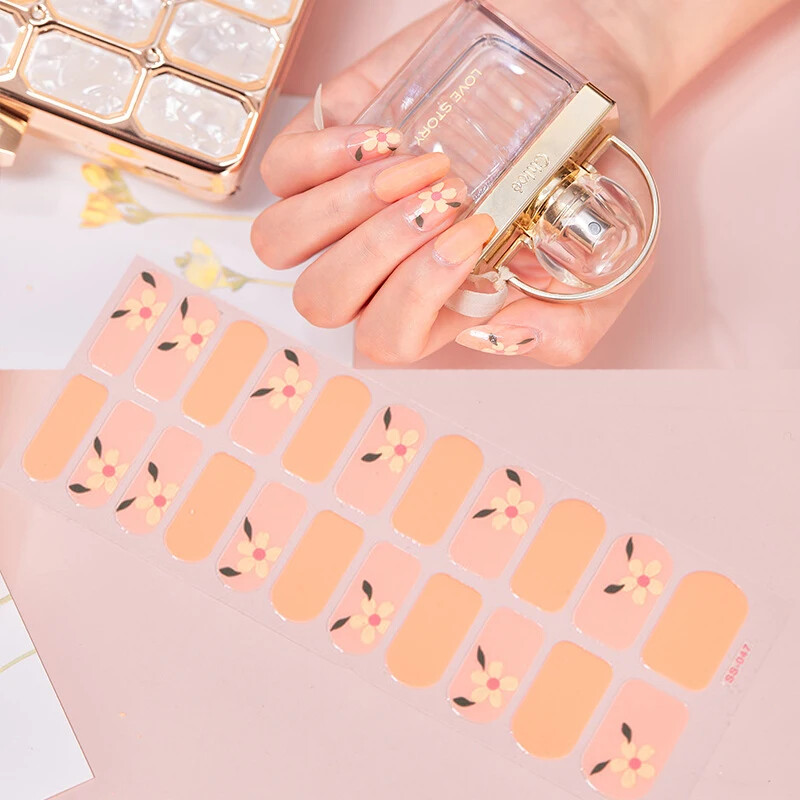 16 Strips Patch Full Cover Wraps Gel Nail Sticker UV Lamp Semi-Cured Manicure