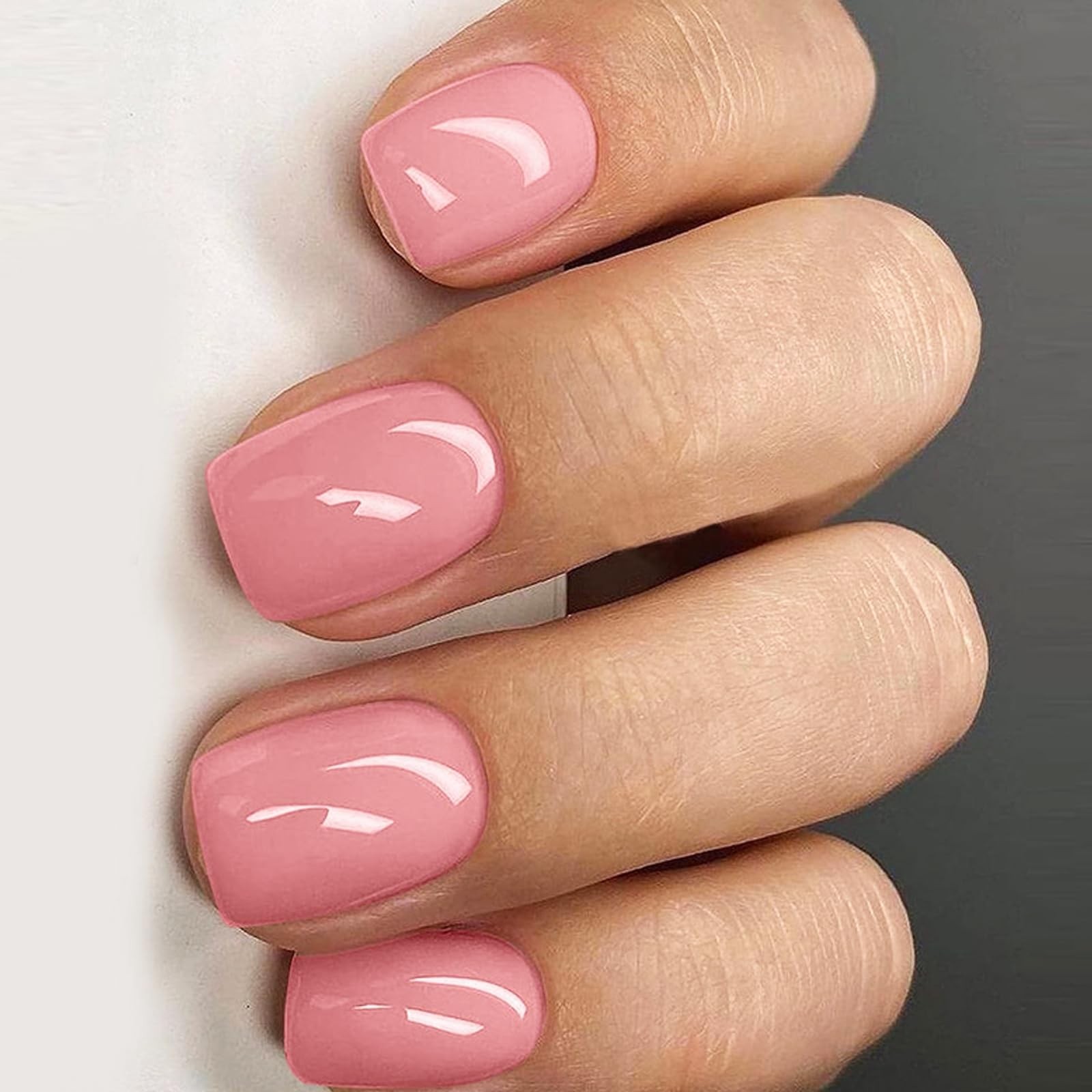 240pcs Short Press on Nails Full Cover Short Square Glossy Pink Fake Nails