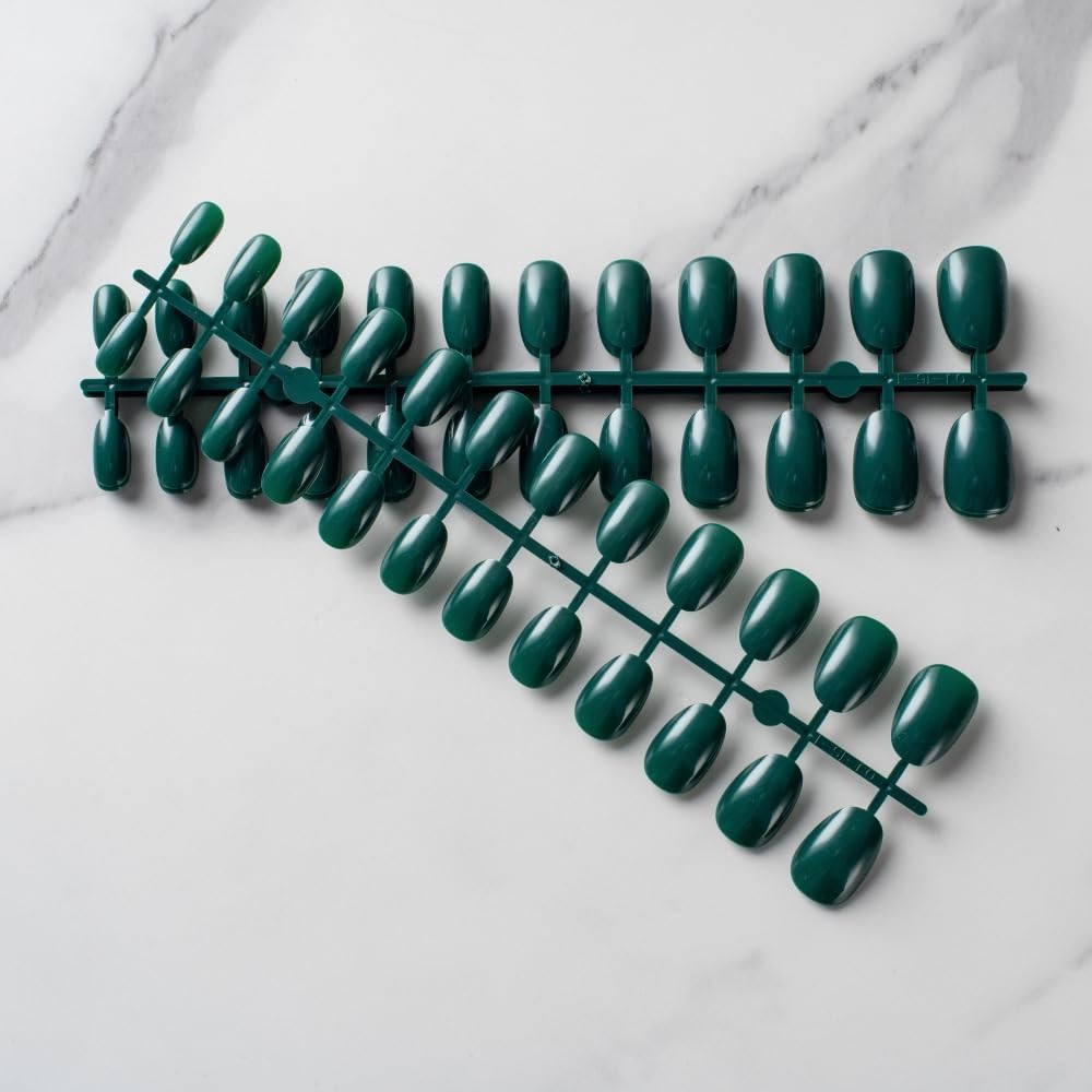 Short Press on Nails Almond Fake Nails, 240 Round Almond Press on Emerald Green