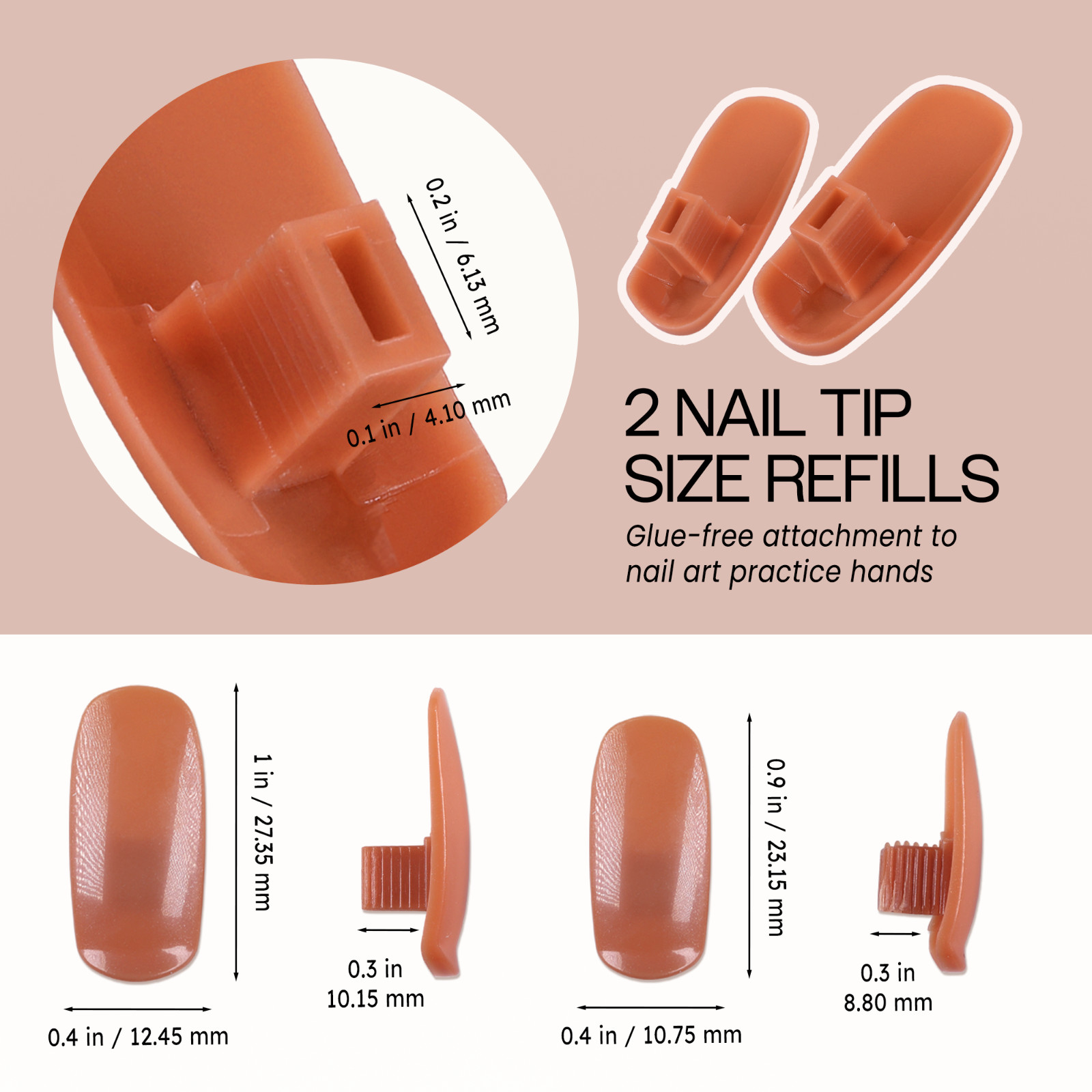 USA 100 Pcs Brown Replacement Refill Nail TIPS ONLY – For Flexible Training Hand
