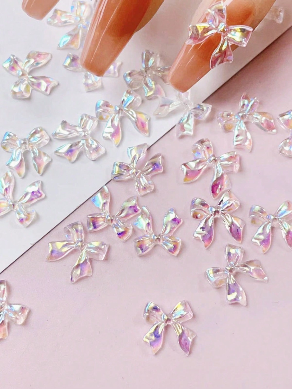 50PCS Resin 3D Nail Art Bows Nail Decoration Ribbon Crystal Aurora Bow Tie Gems