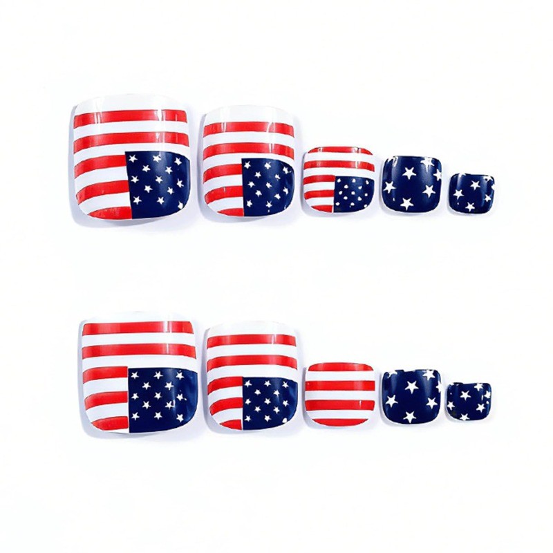48pcs American Flag Fake Toenails, 4th of July Patriotic Press on Toenails