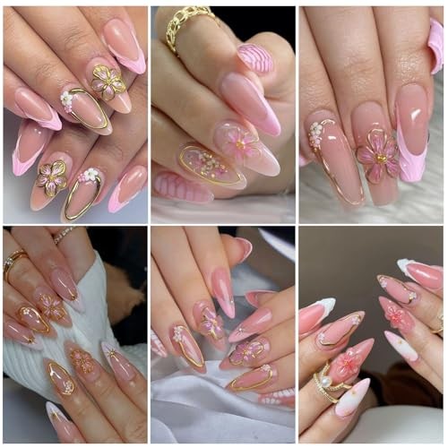 Flower Nail Art Stickers Decals 6PCS 5D Embossed Hibiscus Nail Stickers Self