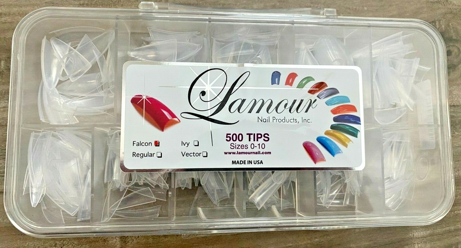 Lamour – CLEAR Nail Tips – Box 500 tips USA- Falcon-Ivy-Vector – Any choose