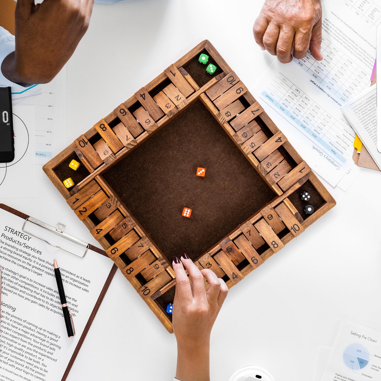 ropoda 14 Inches 4-Way Shut The Box Game (2-4 Players) for Kids & 14in, Brown