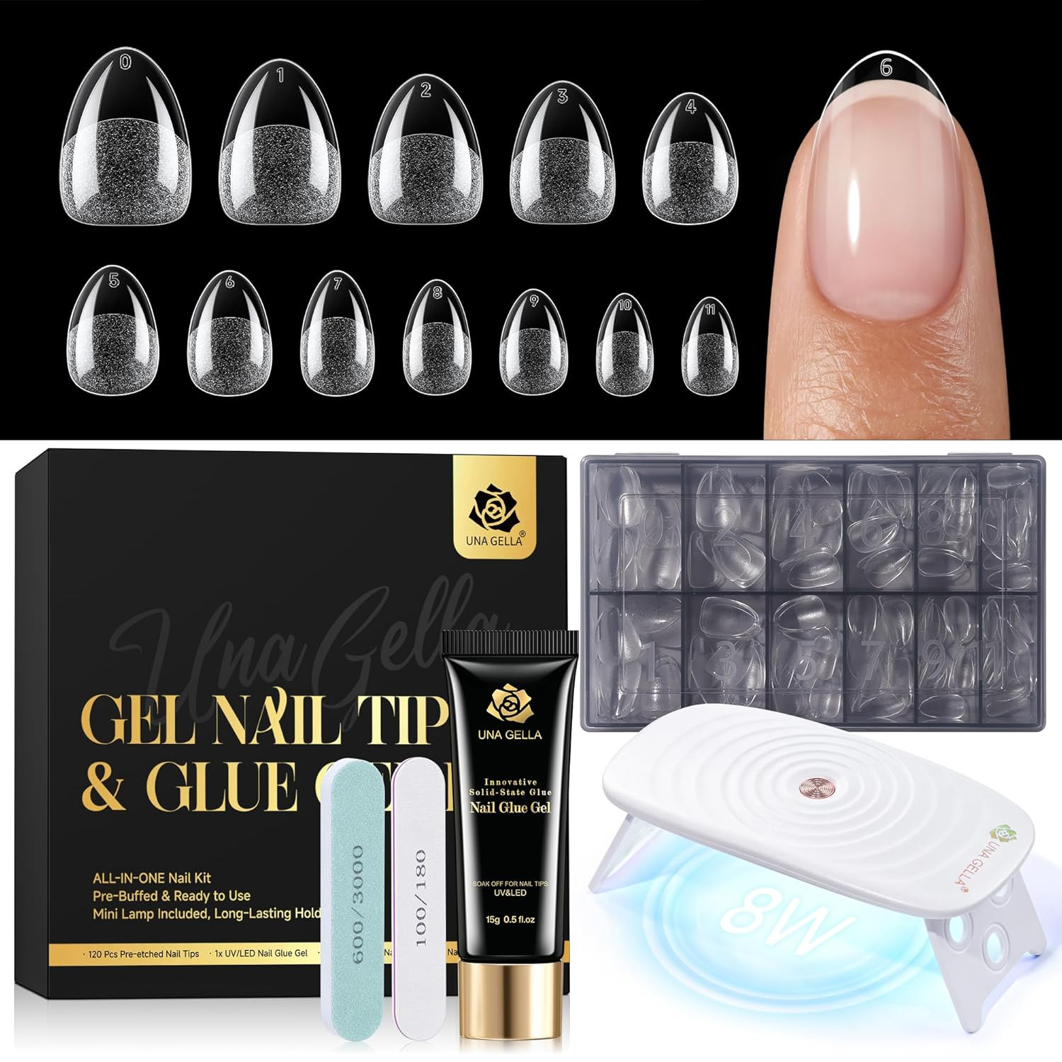 Gel Nail Kit: Extra Short Almond 120Pcs Pre-Etched Soft Gel Nail Tips with 15G S