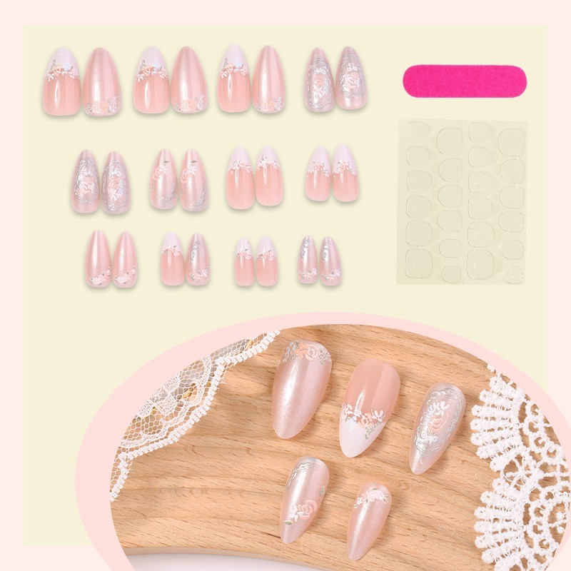 48 Pieces of Moderate Almond Nail Art, Fashionable and Simple Wearing Nail Art