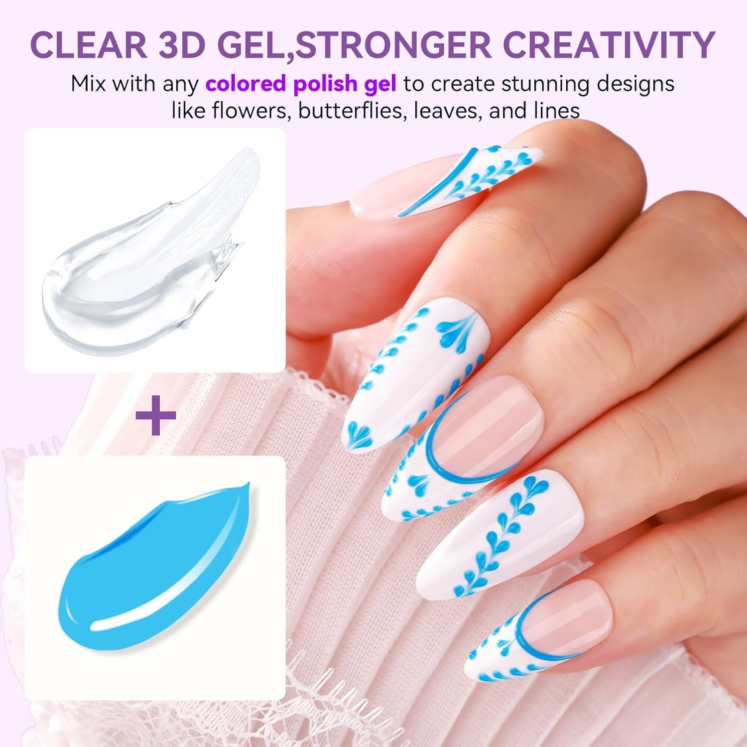 3D Gel Nail Art: Clear 3D Painting Gels for Chrome Powder, 3D Sculpting No Wi…