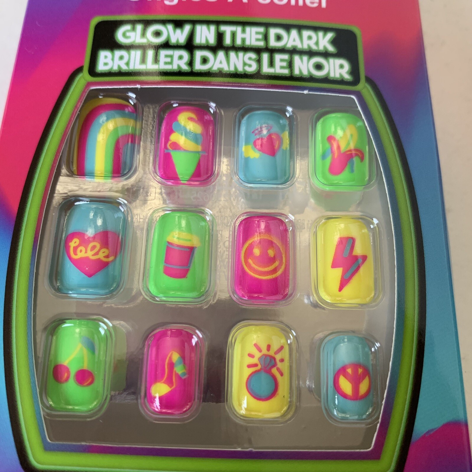 Press On Nails Glow in the Dark Rainbow 2 Boxes Child Size Ages 6+ Townley Girl