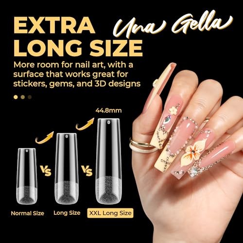 Extra Long Tapered Square Nail Tips, Pre-buffed 240Pcs Extra Long Square