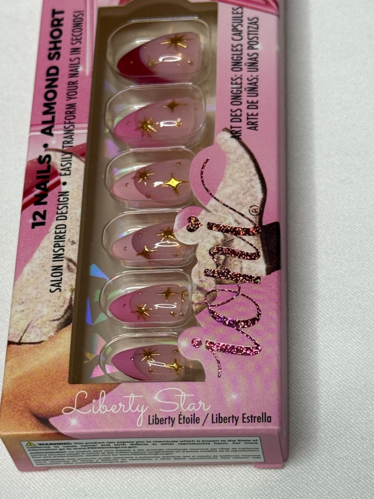 Ioni Pink Cowgirl Nail Art Tips Liberty Star Press On Nails Almond Short 12 Pc