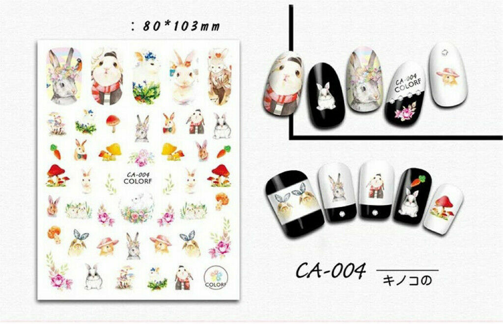 Nail Art 3D Decal Stickers Rabbit Cat Deer Flower Fruit Totoro NS30