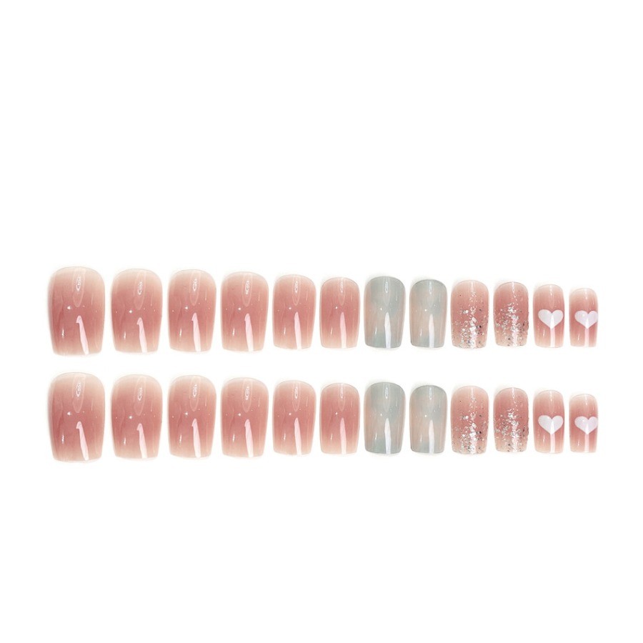Press Nail-Bare Pink Mint Green, Medium Short Square Fake Nails, 48 Piece Set