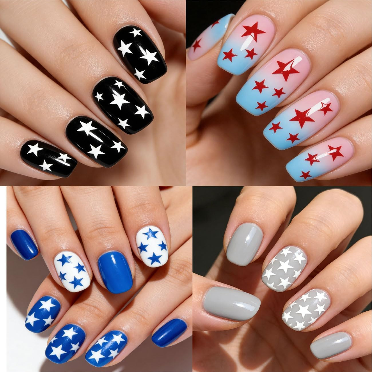 4Th of July Nail Stickers – 3D Self-Adhesive Red White and Blue Star Nail