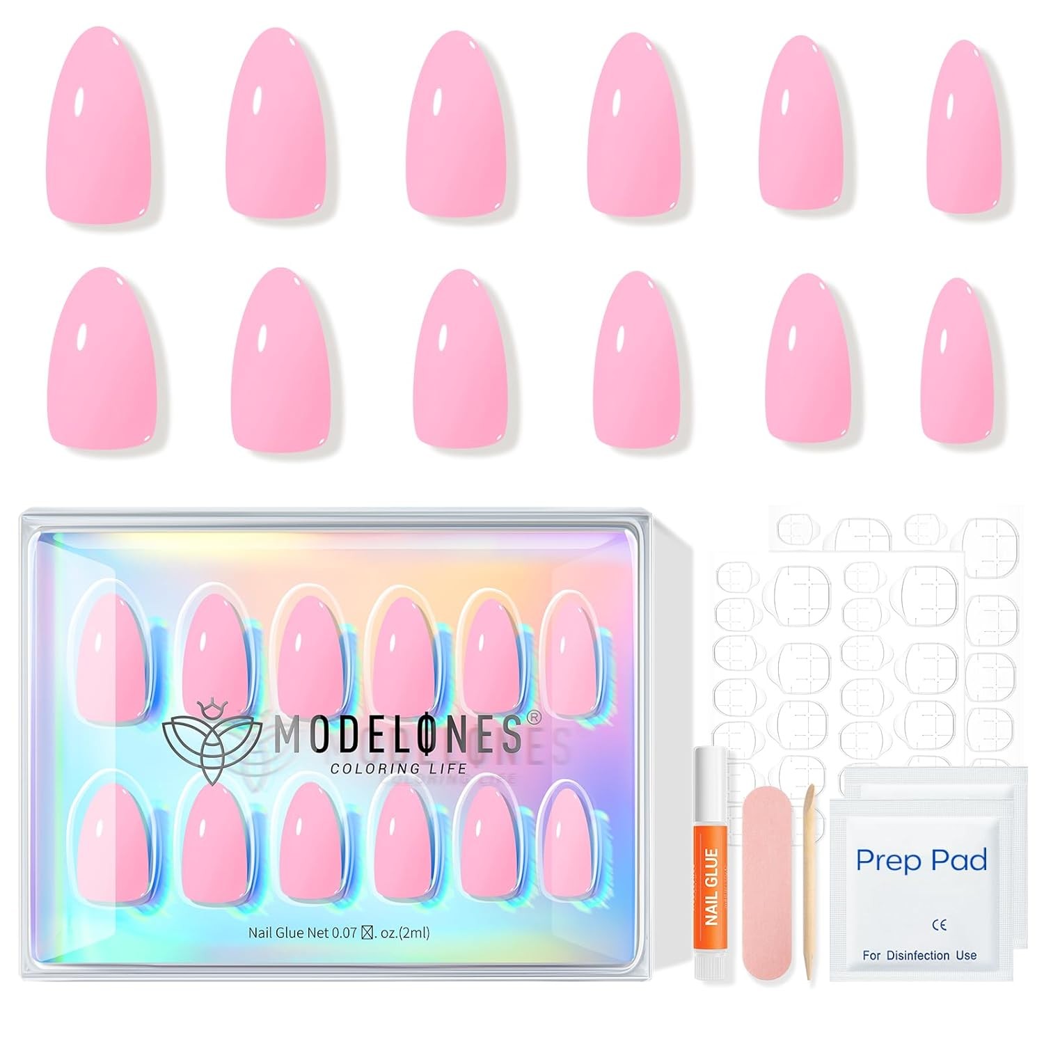 Pink Press on Nails Almond, Summer Short Almond Fake Nails