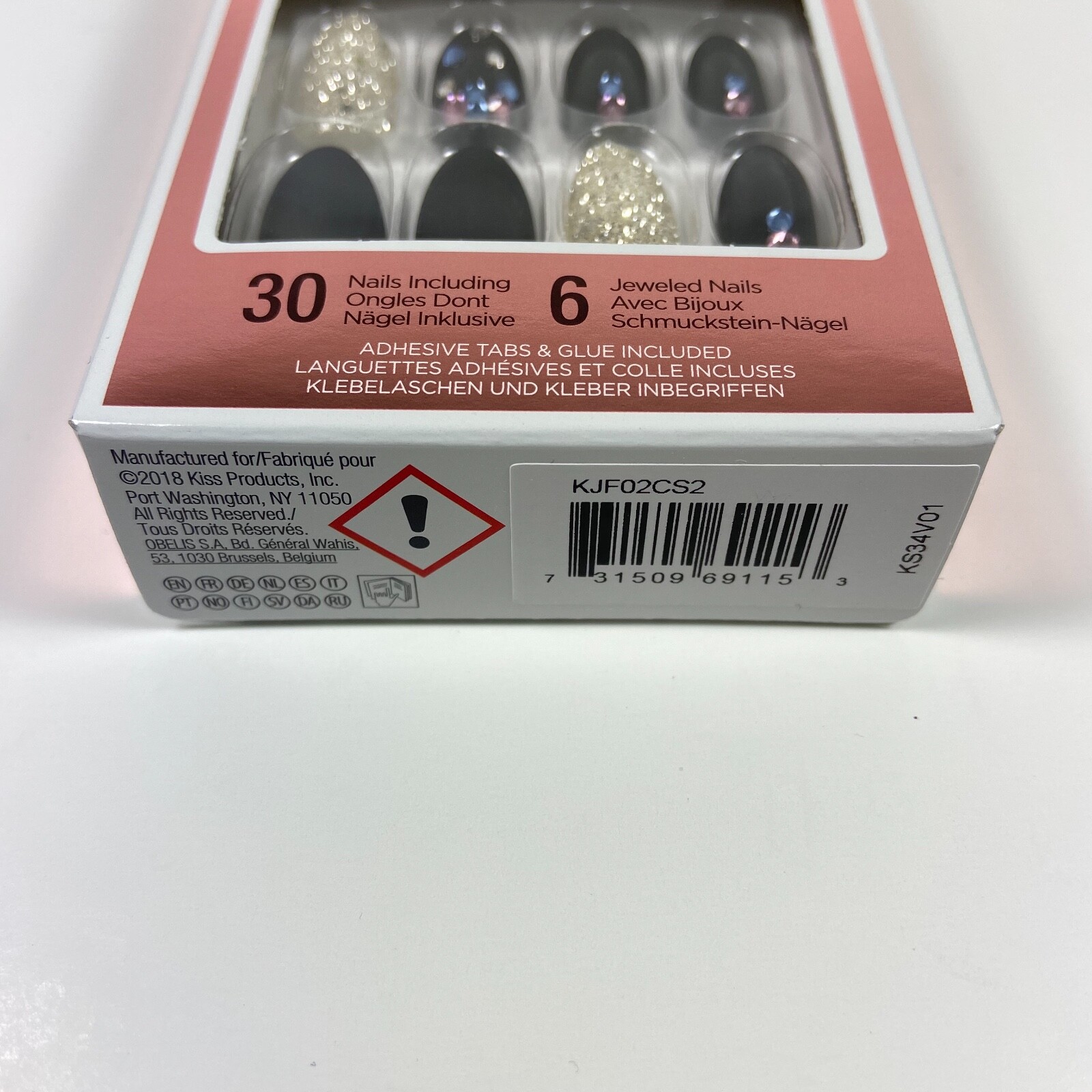 NEW Kiss Nails Jewel Fantasy Press or Glue Manicure Medium Gel Almond Black Gems