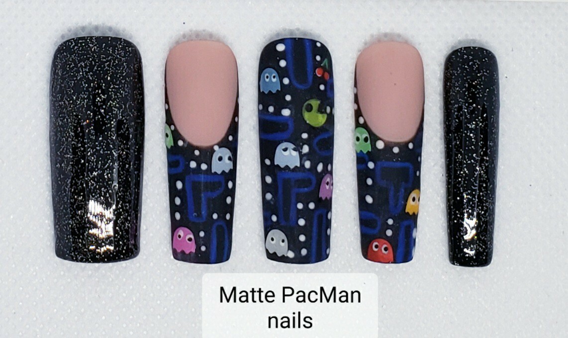 Handmade Press on nails🕹Game On 🎮 Square Long length/Glossy/ Matte or Both