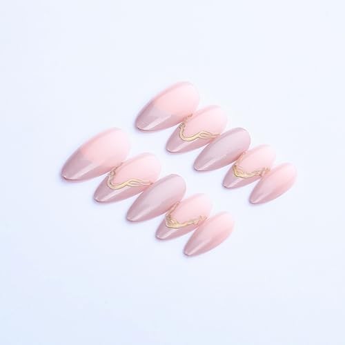 French Tip Press on Nails Medium Almond Fake Nails Sparkly False Nails Style12