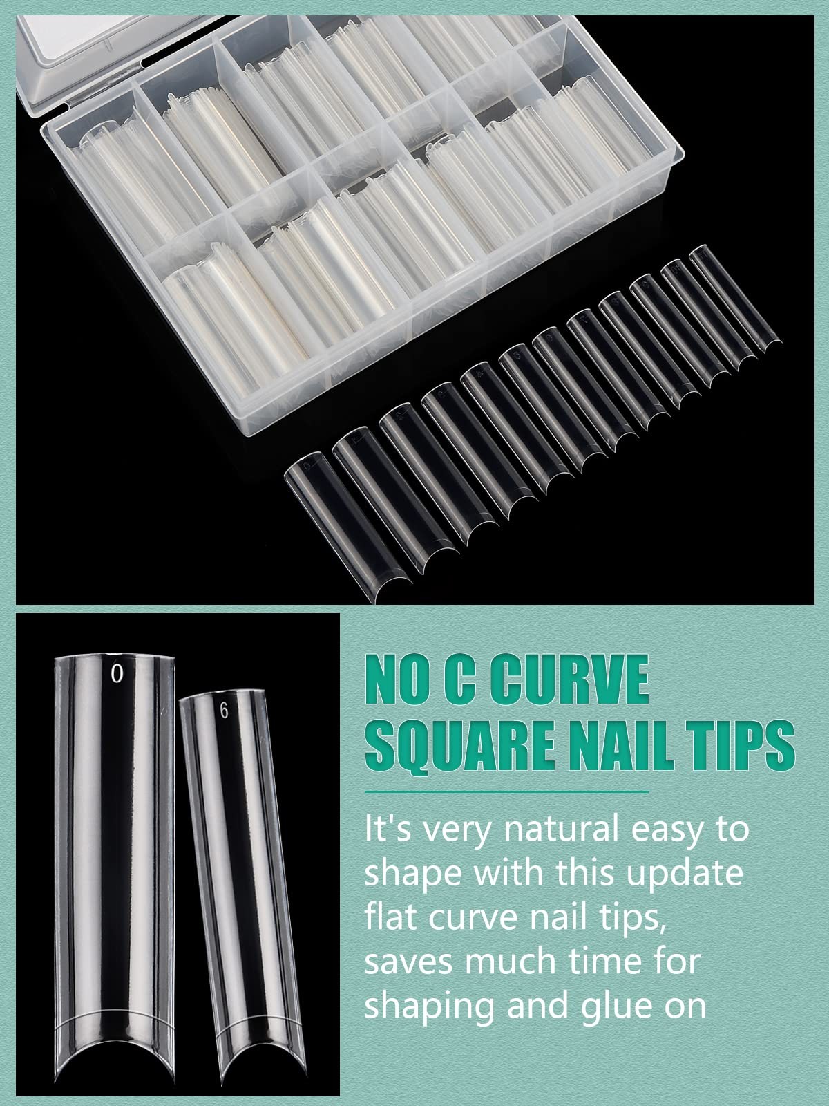 LIONVISON XL Square Nail Tips: 480PCS Extra Long NO C 400 Piece Set, Clear
