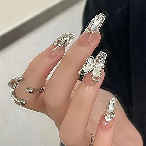 Press on Nails with Designs Medium Length, Coffin Shape Full Cover Reusable