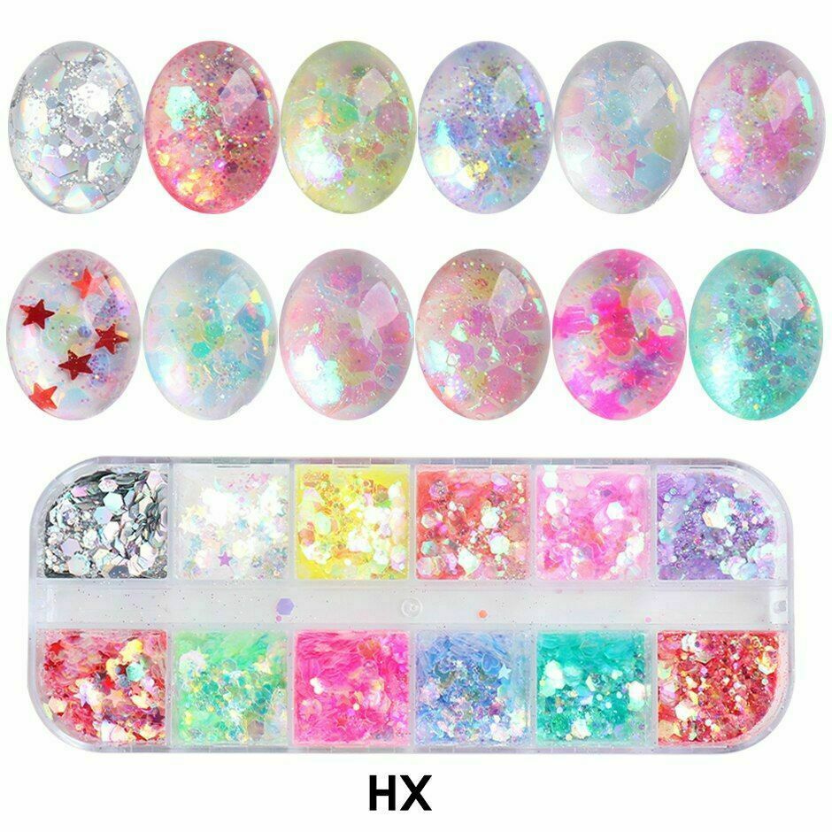 12 Grids/box Nail Art Glitter Powder Fairy Sequins Laser Flakes Decoration DIY K