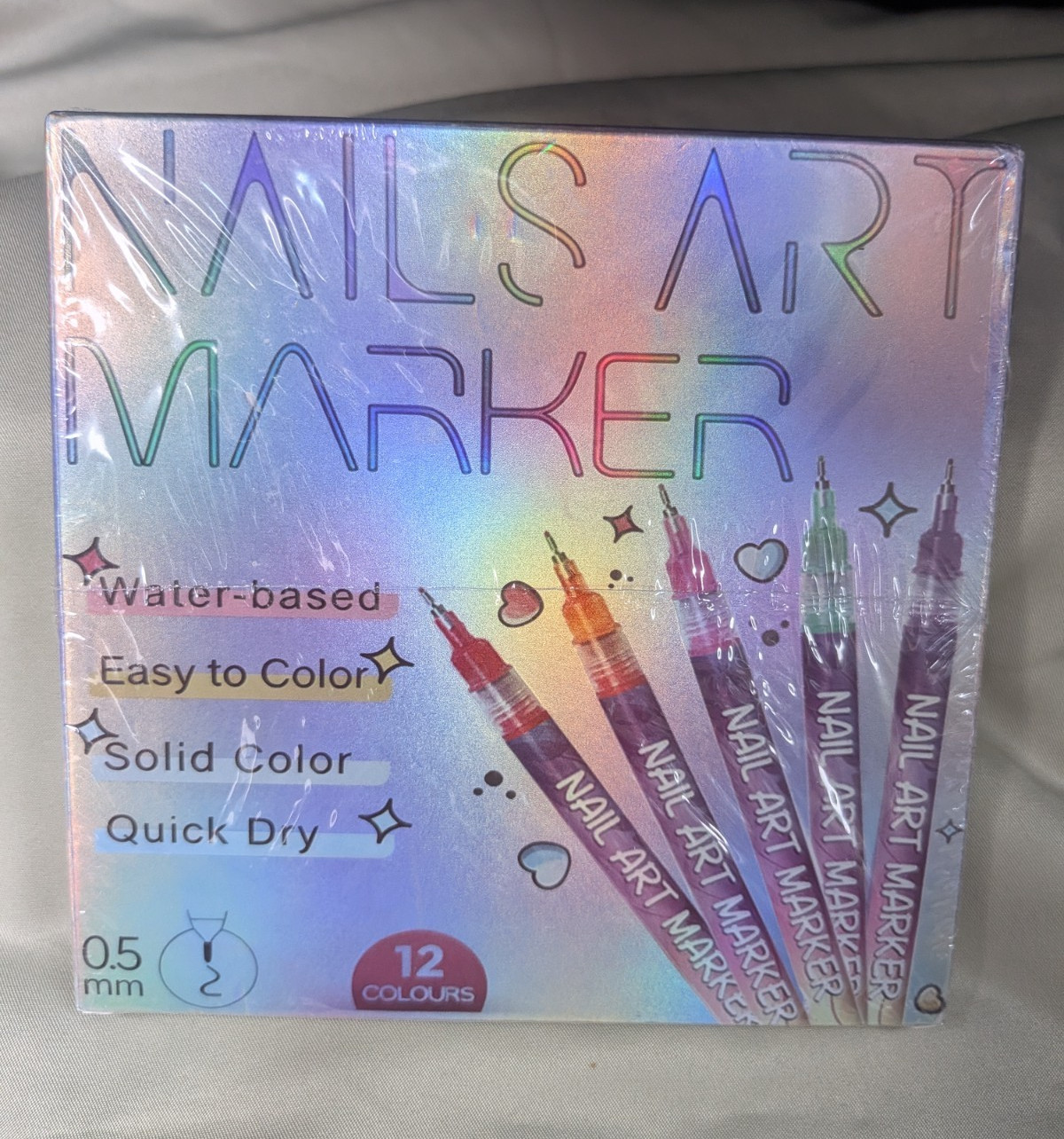 12-Color Nail Art Marker Pen Set 0.5mm Tip Water-Based Quick Dry Solid