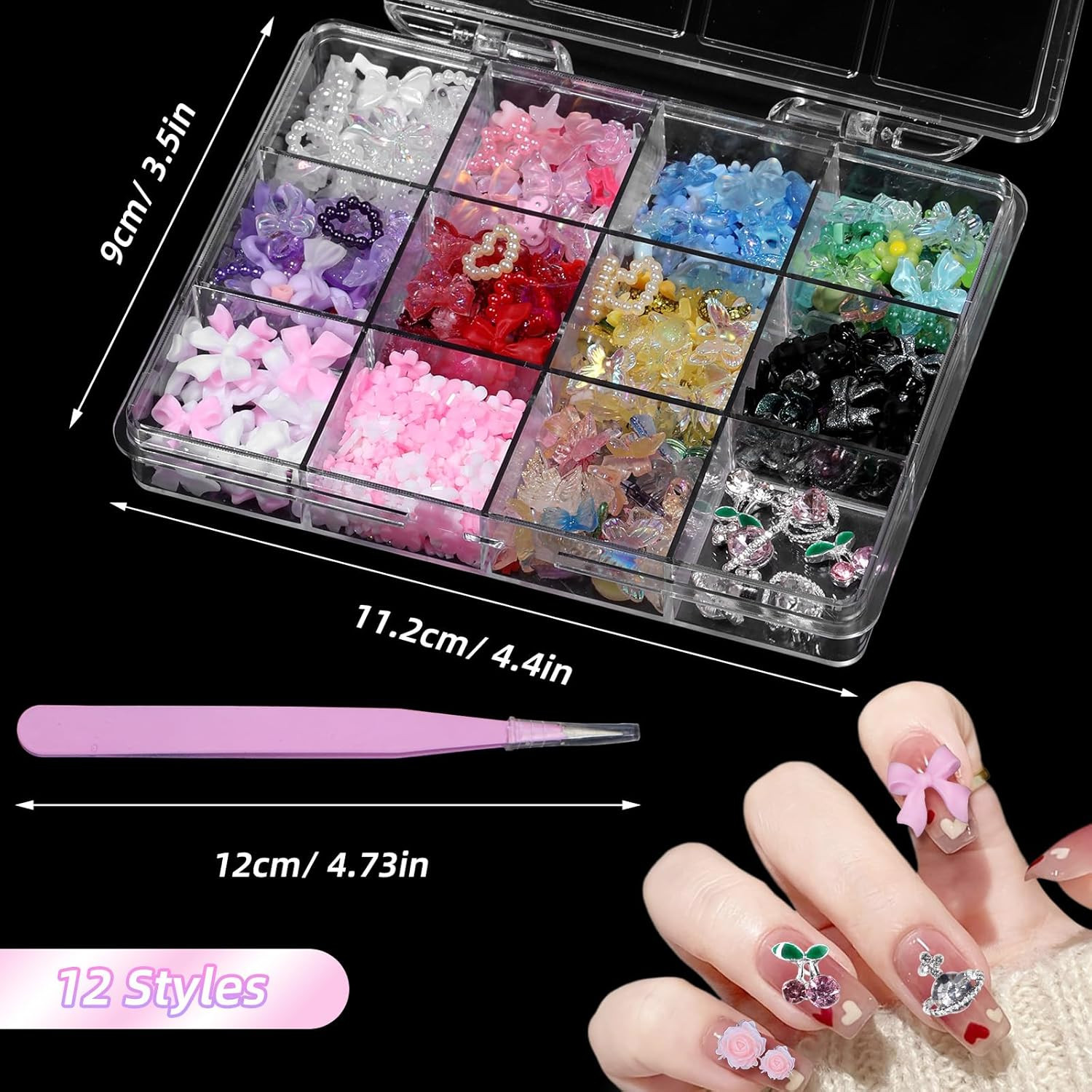 3D Nail Charms and Gems Rhinestone Cherry Heart Planet Nail Charms, Junk Case Ch
