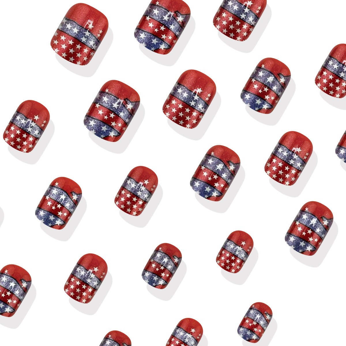 24pcs Shiny American Flag Independent Day press on Nails, Short Square-Round