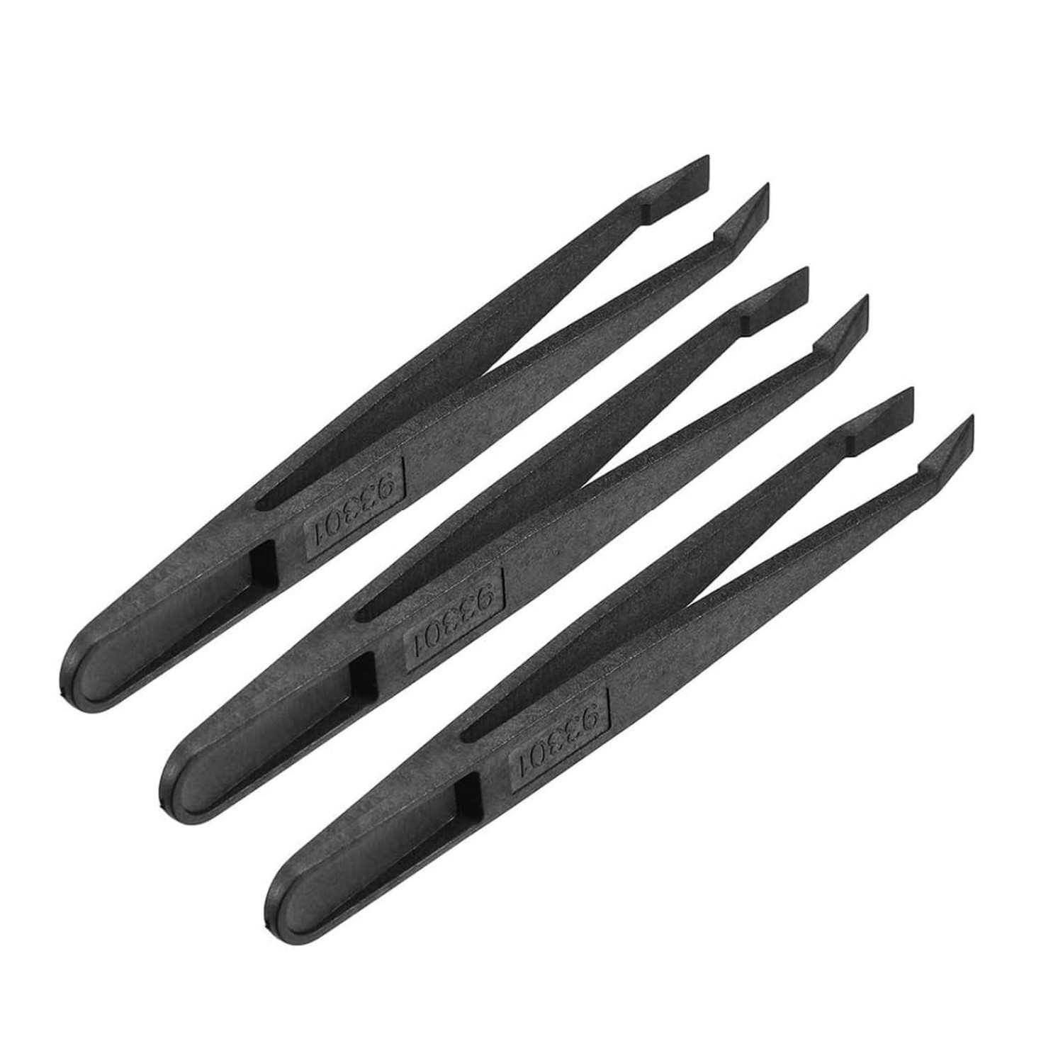 Black Plastic Slant Flat Tip Anti-static Tweezers 4.7 Inch Length 6pcs