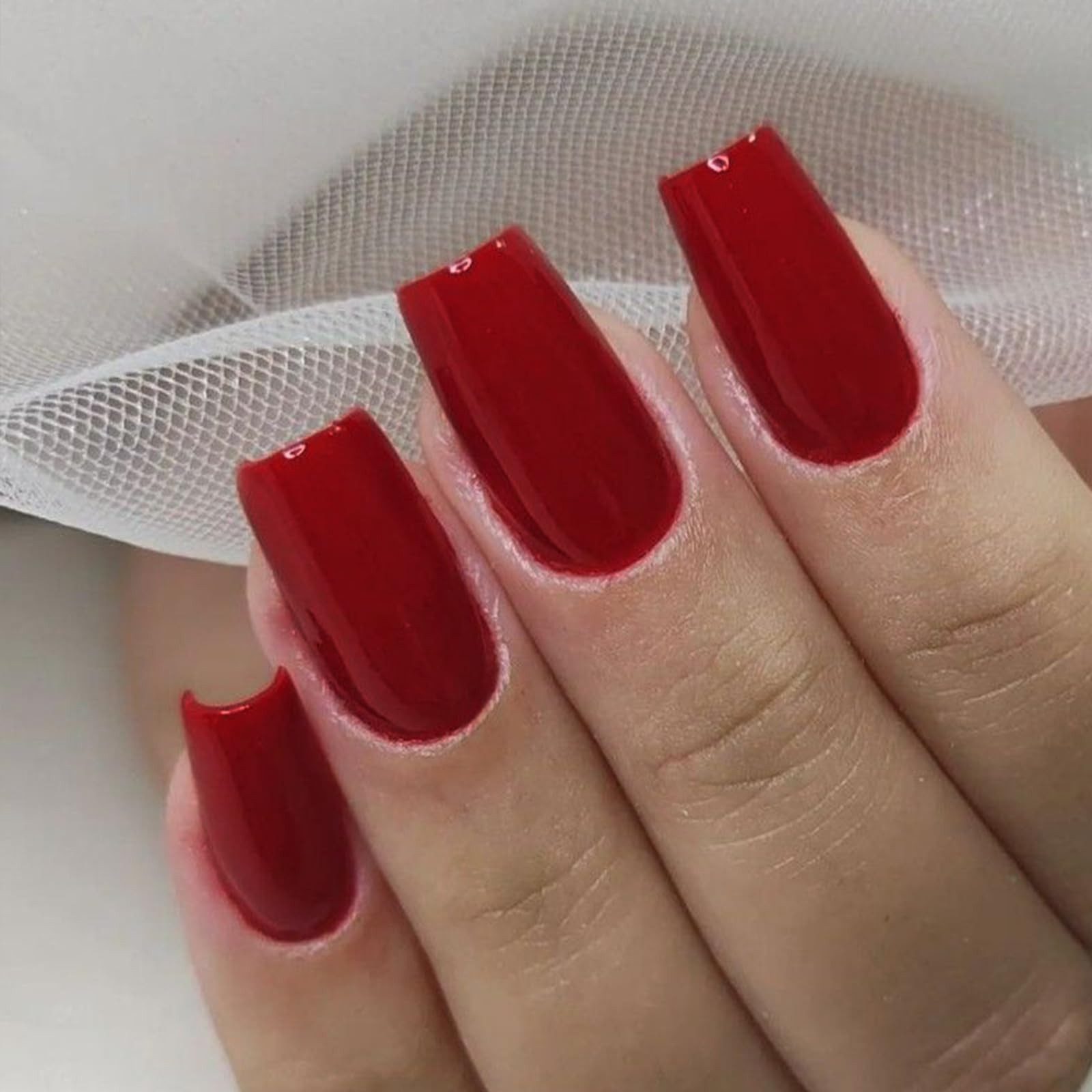 AddFavor 240pcs Red Press on Nails Medium Square Fake Nails, 10 Size,