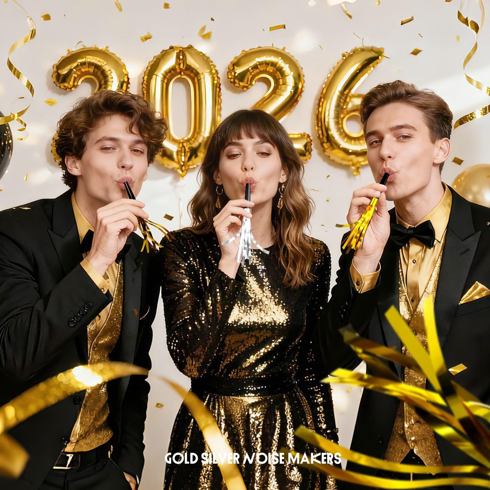 24-Pack Gold and Silver Noise Makers | Elegant Glitter & Metallic Fringed Par…