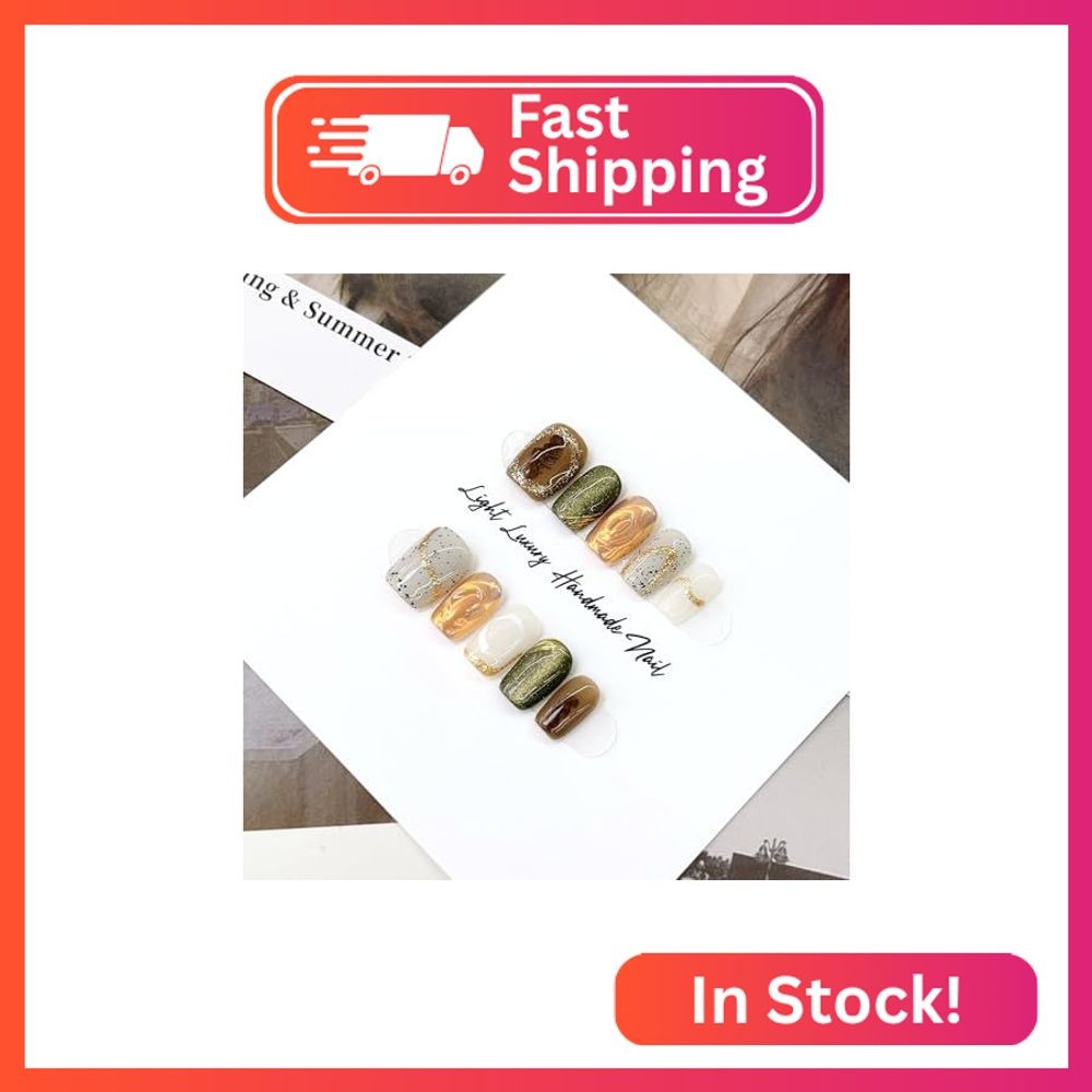 JIEADJIE Press On Nails (100% Handmade),Short-Medium T,Handmade Painted Nail Art