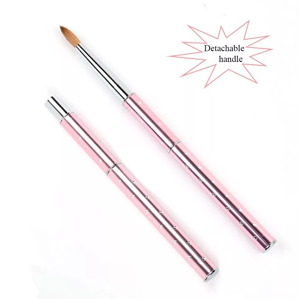 ACRYLIC NAIL BRUSH Kolinsky Sable Hair LIQUID POWDER 8 Crystal Pink Metal Handle