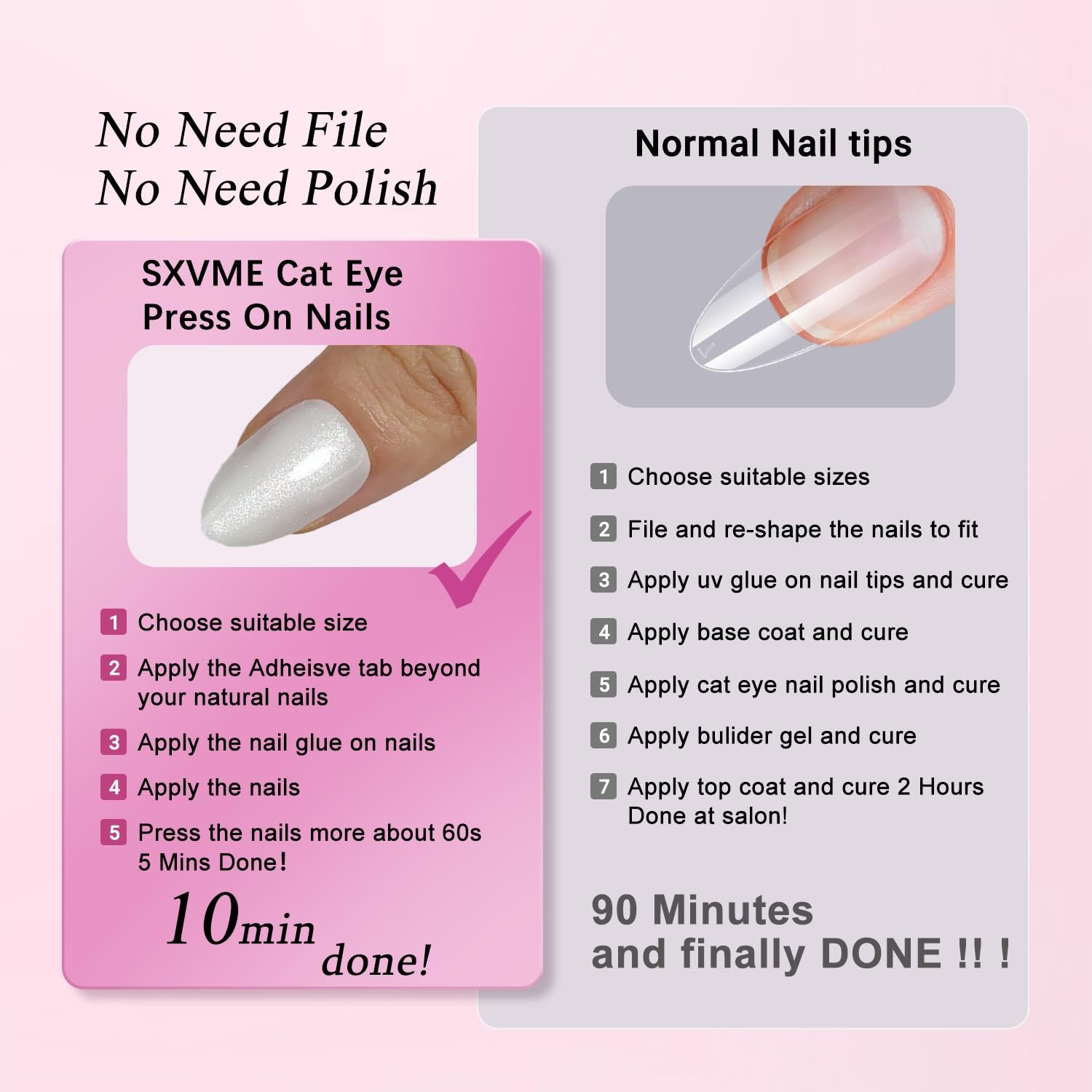 30 Pcs Glitter Cat Eye Press on Nails Almond Medium – Light Baby Blue Fake Na…