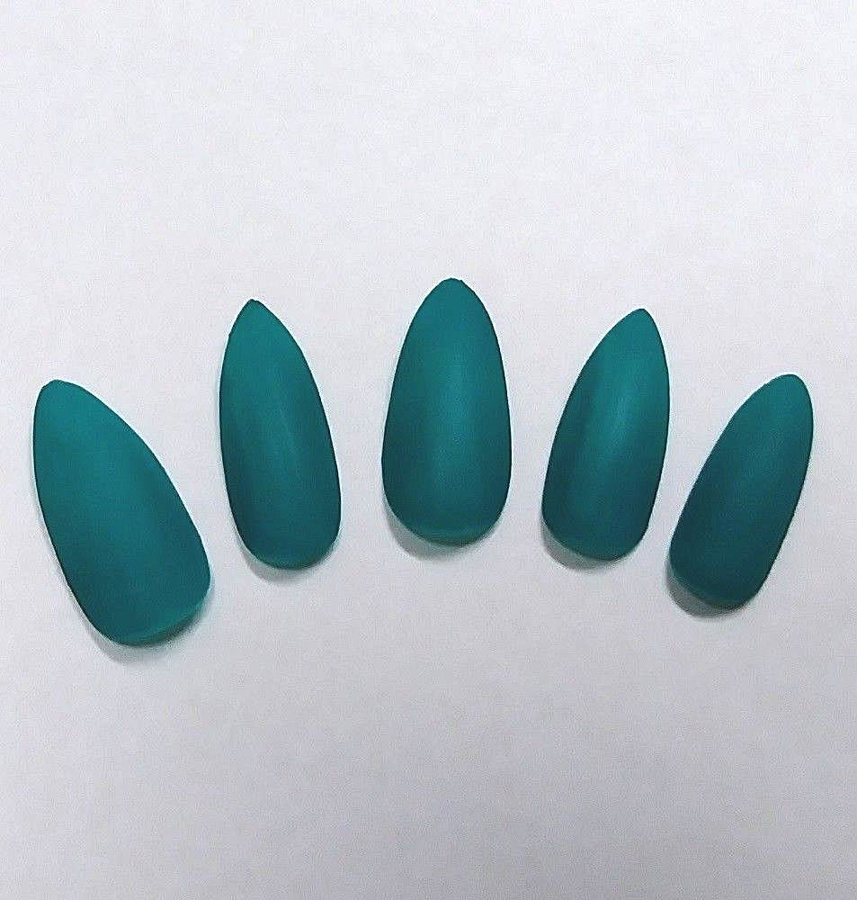 Matte Teal Green Gel Almond Press On Nails Set Handmade