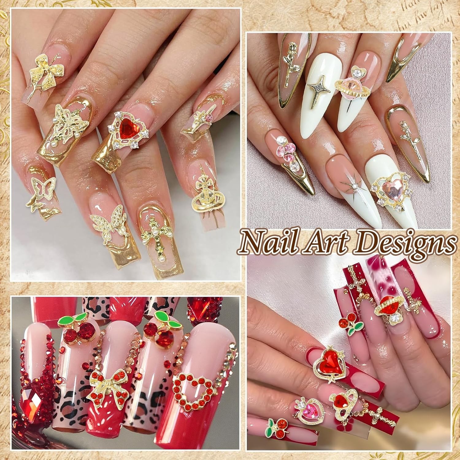 1 Pack of 50 Pcs Fusiform Gold Nail Charms Nail Art Kit 3D Nail Charms Nail Gems