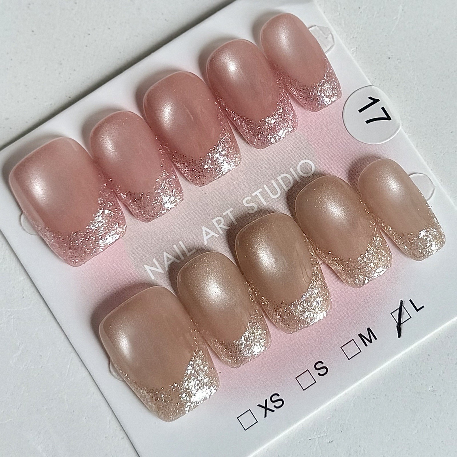 Handmade Gold French Tip Press-On Nails Medium Square Size L Reusable Fake Nail