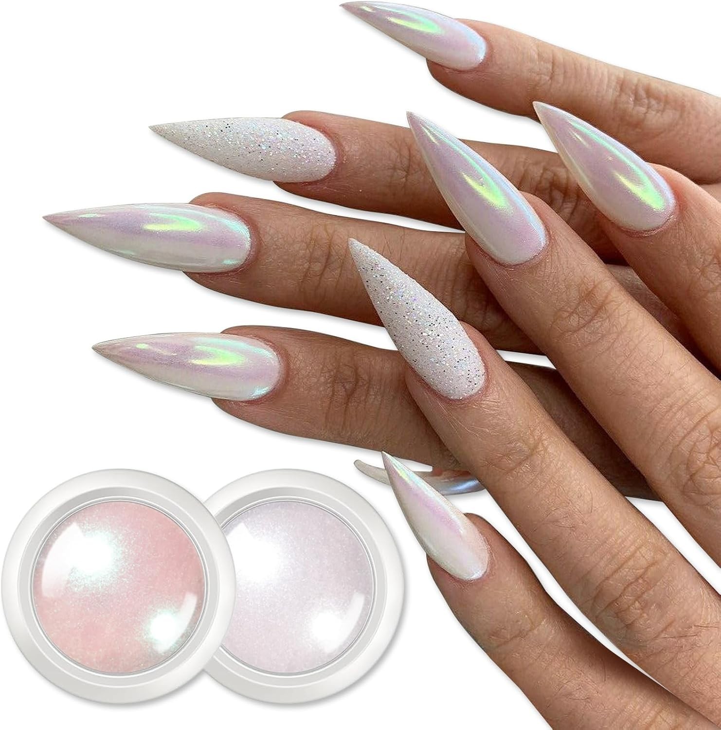 Irresistible White Pearl and Chameleon Nail Pigment Kits – 2 Boxes for Nail Art
