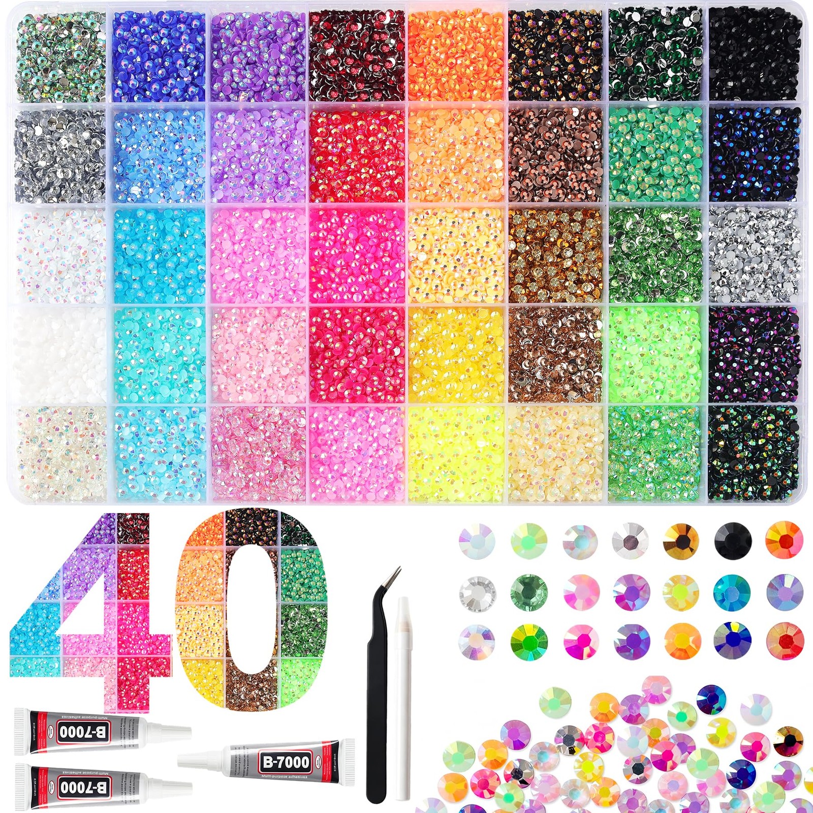 50000Pcs 40 Colors Jelly Resin Rhinestones for Bedazzling Kit, 3mm Multicolor…