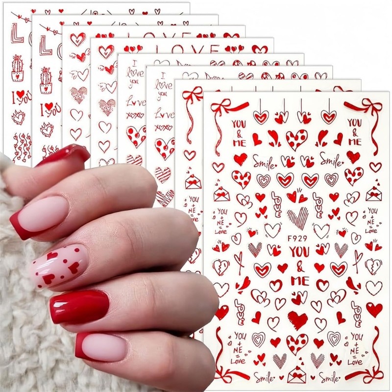 8 Sheet Valentine s Day Nail Art Decals Love Heart 3D Nail Art Stickers Gifts