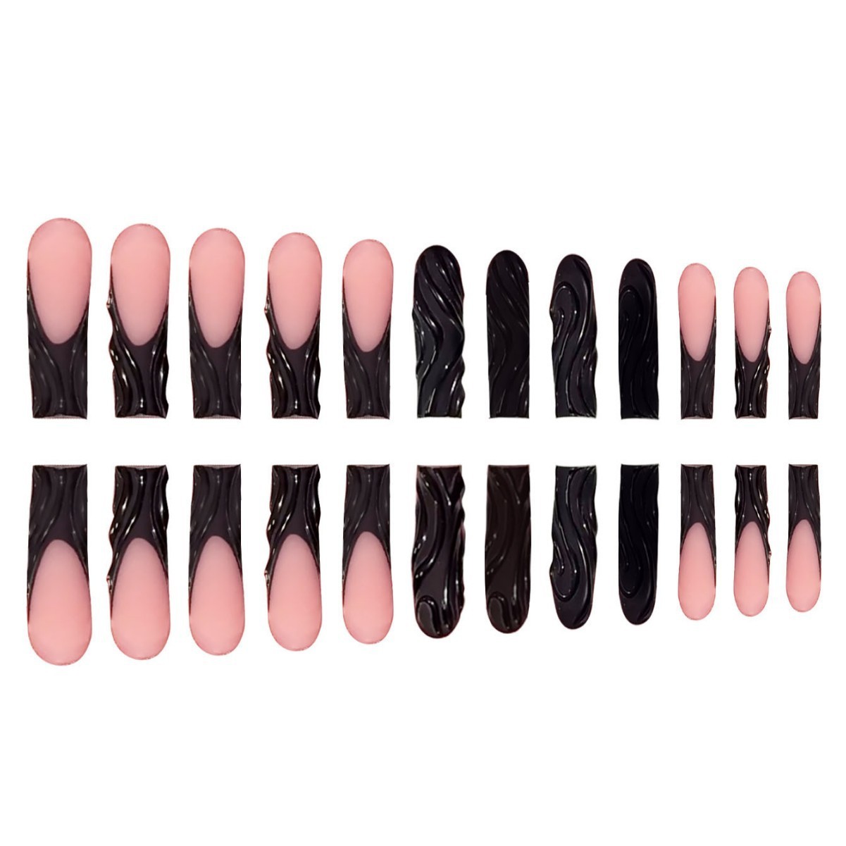 24Pcs Black 3D Irregular Stripe Square Removable Press On Nails