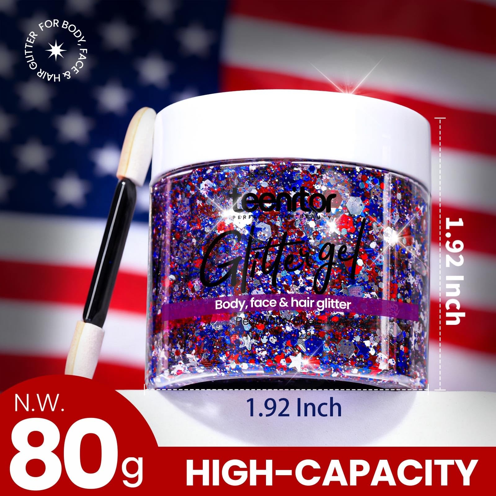 80g Red White and Blue Body Glitter Face Glitter Gel, 4th of July Accessories…