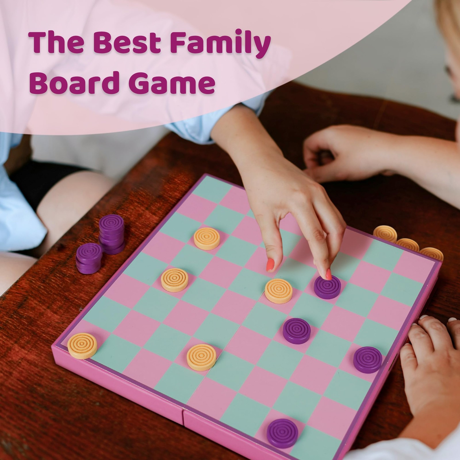 YOBRO Colorful Checkers Board Game, Portable Large, Purple,green,pink,beige