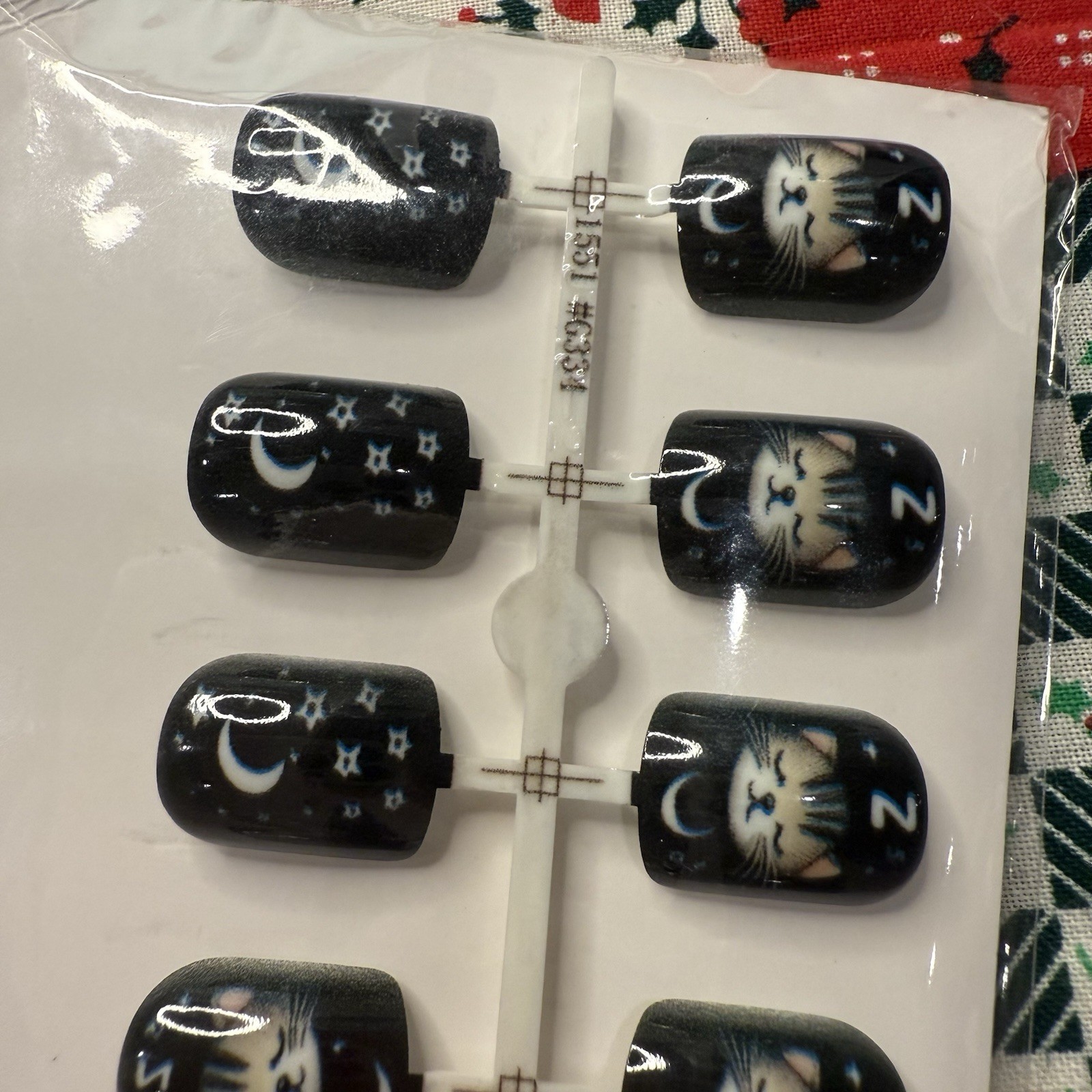 Nail Press On 24 Pack Kit Fake Short Nails Rounded Black Short Cat Lady Gift New