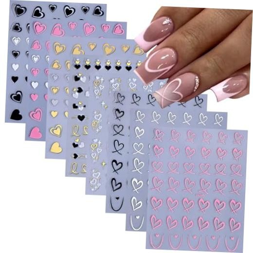 8 Sheets Valentine’s Day Nail Stickers for Nail Art 3D Self Adhesive Heart 1