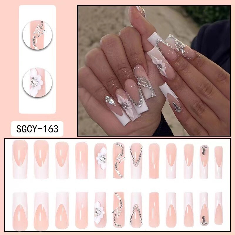 Handmade False Nail Light pink French Coffin Medium Press on Nails for Manicure