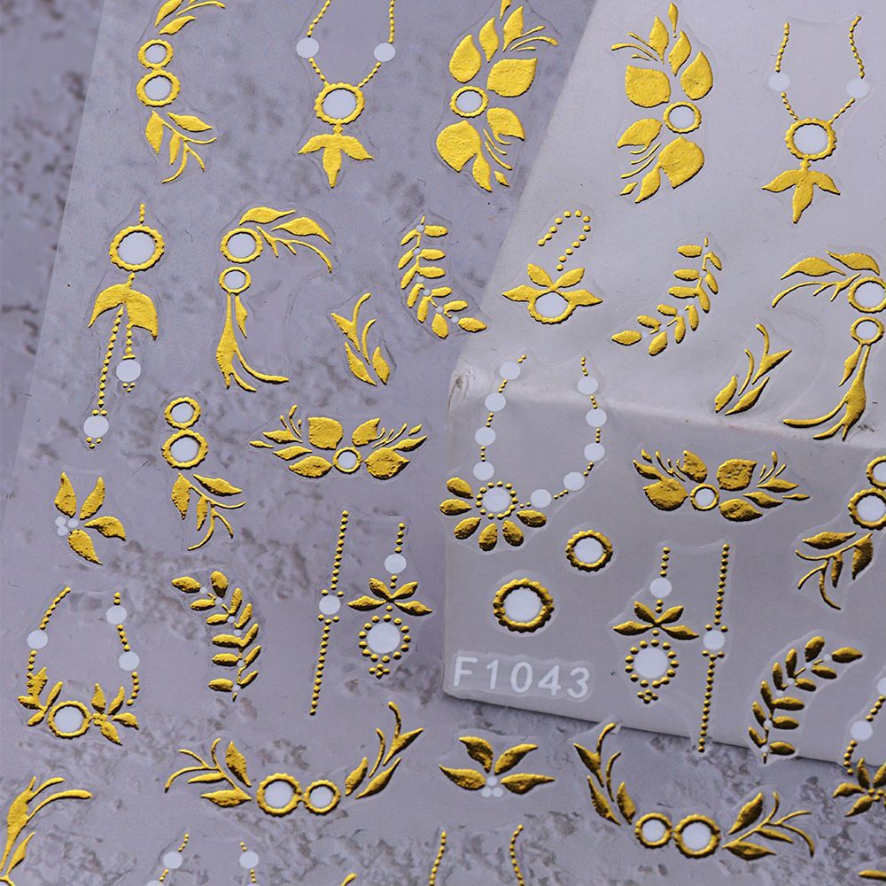 Flower Leaf Branch Butterfly Nail Stickers Daisy Love White Gold Flowers Branch