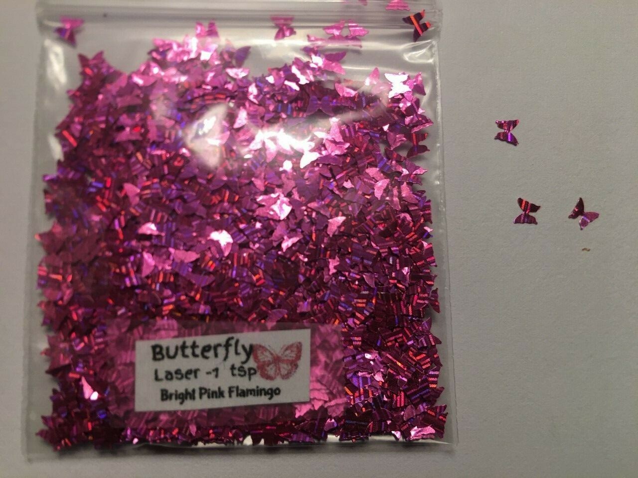NEW Laser BUTTERFLY (Bright Pink Flamingo) Glitter 1tsp-4Nail Art Face Craft-US