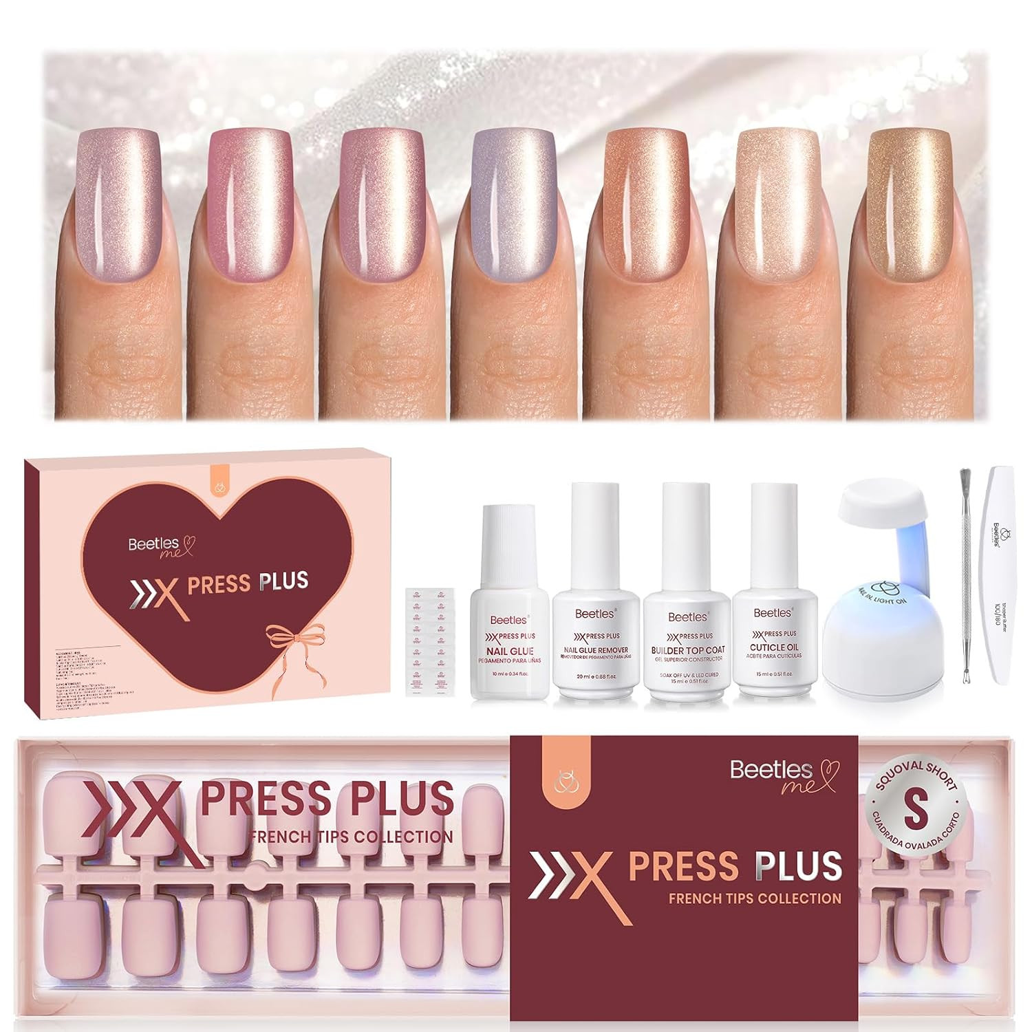 X Press plus Gel Nails Kit – Candy Nova | 7 Colors Nude Cat Eye Press on Nails S